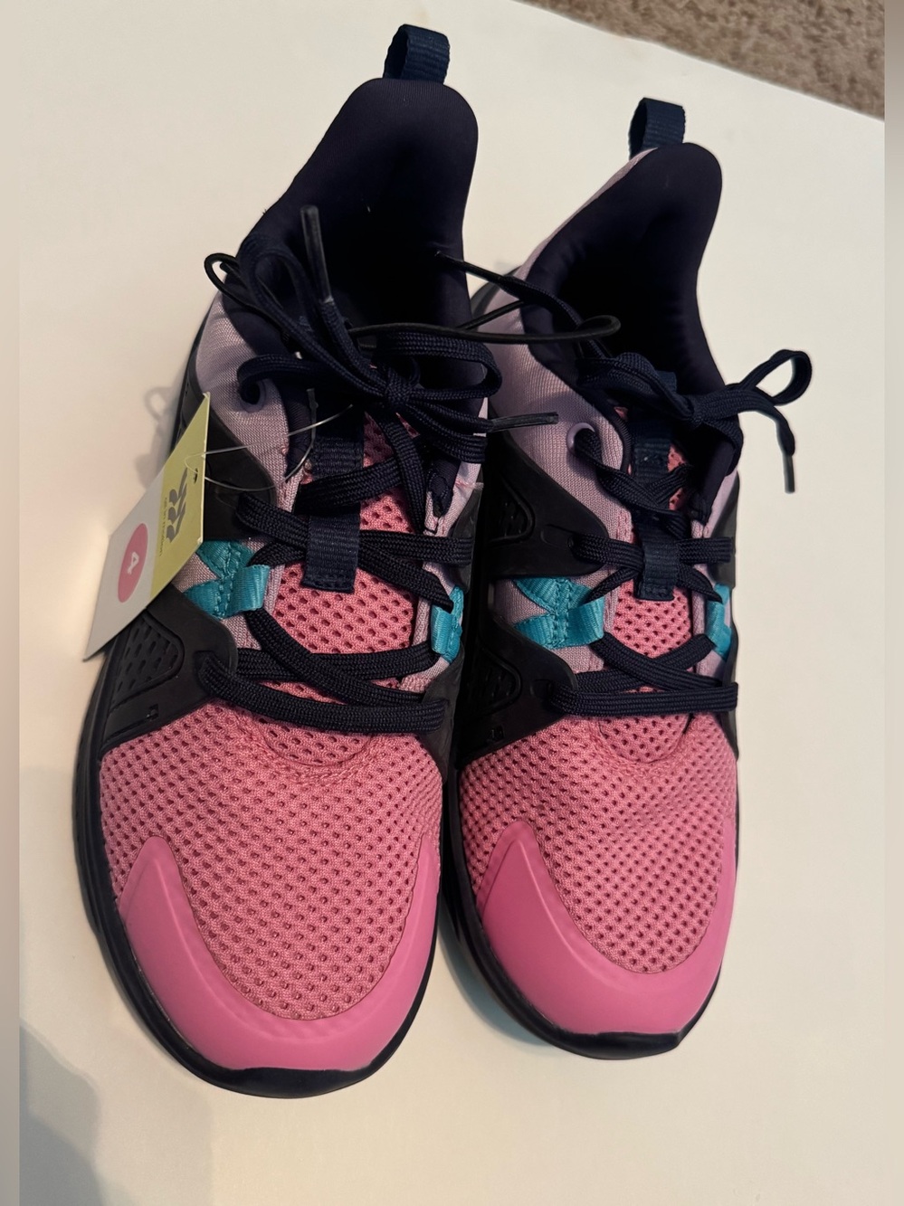4Y All in motion youth Pink Mesh Athletic Sneakers with purple & Teal Accents